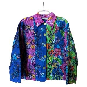 Carrie‎ Allen Vintage Colorful Floral Embroidered Jacket Art Boho Womens Medium